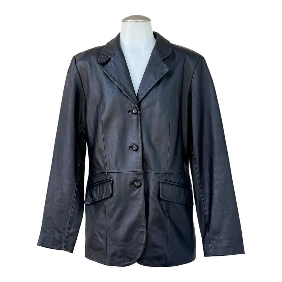 Vintage 90s 00s CROFT & BARROW Womens M Lambskin Leather Blazer Jacket Soft - Image 2 of 4