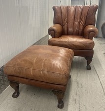 Tetrad Blake Tan Brown Leather Armchair & Footstool