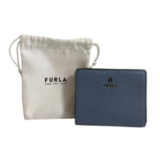 FURLA CAMELIA Leather Bifold Compact Wallet Blue Women USED