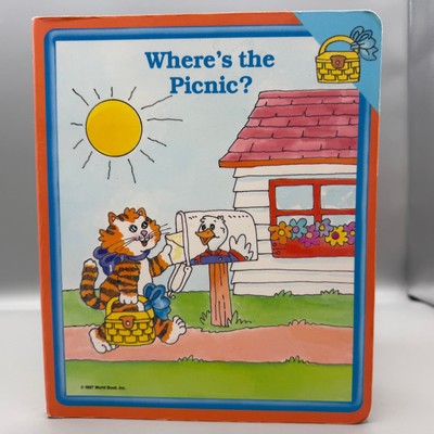 Vintage 1987 Where s The Picnic? Board Book Illustrated Picture World Book