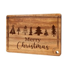 Merry Christmas Wood Cutting Board Xmas Tree Kitchen Chopping Charcuterie Boa...