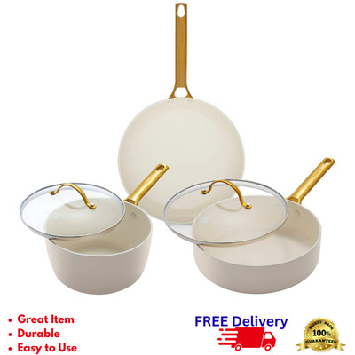 GreenPan Reserve Ceramic Nonstick 5-Piece Cookware Set Gold Handle New