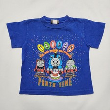 90s Kid Thomas Tank Engine Party Time Graphic Tee Shirt 4T Blue USA
