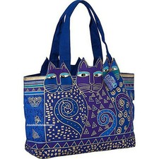 Laurel Burch Indigo Cats Cutout EXTRA-LARGE Shoulder Tote Bag 20" x5" x14.5" NEW