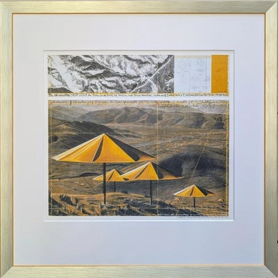 Christo The Umbrellas Gelb gerahmt mit Passepartout USA - Bild 1 von 4
