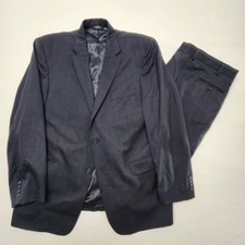 Jos A Bank 48L 42x34 Dark Blue Check 100 Wool 2Btn 2Pc Mens Jacket Pants Suit