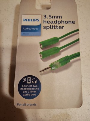Listen 2 Headphones From One Source Philips 3.5mm Headphone Splitter Green