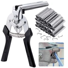 Type M Hog Nail Ring Pliers with 1200Pcs Galvanized Steel M Clips for Fence C...