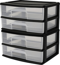 Drawer Tower, 2-Tier Storage Organizer Unit, Black Frame, 2 Pack Plastic Organ