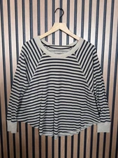 Free People Top Small Womens Beige Black Thermal Boyfriend Popover Cruve Hem