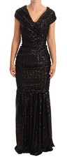 Dolce & Gabbana Black Sequined Open Shoulder Long Gown Women's Dress Authentic