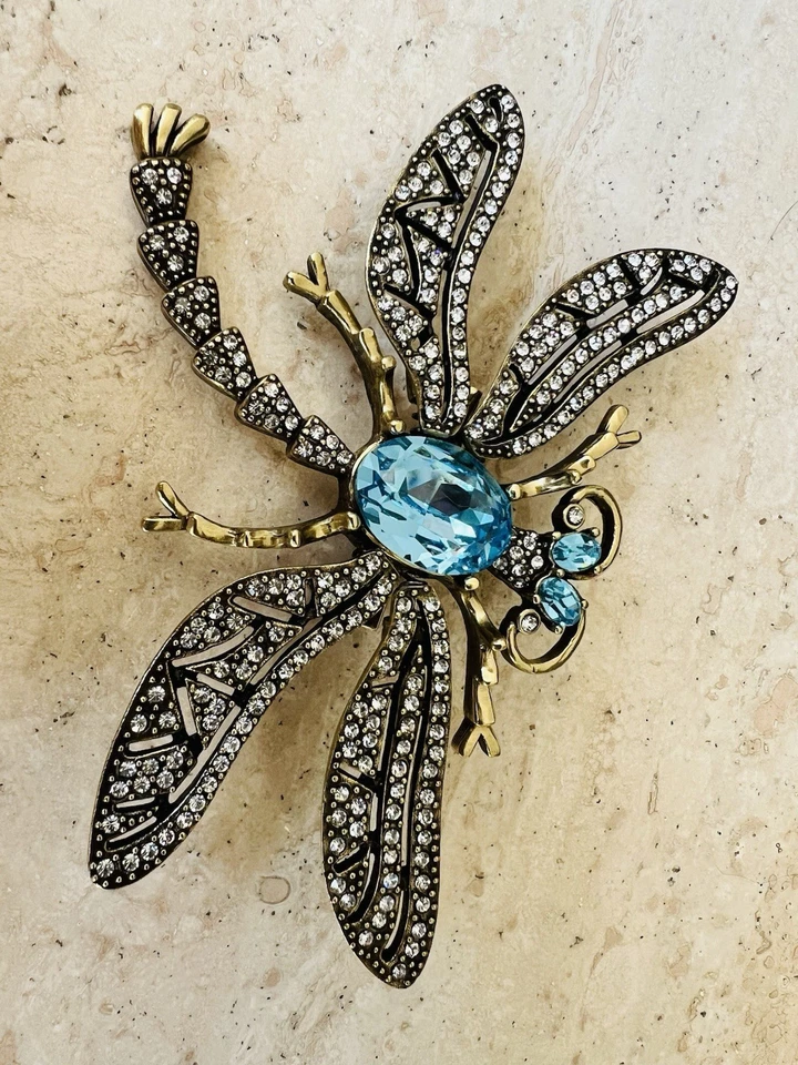 Broche libélula cristal azul brillante tembloroso vintage Heidi Daus Foto 3 de 4