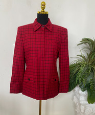 Lauren Ralph Lauren Women  s Red Plaid Wool Zipper Blazer Jacket Sz 12 EUC  250