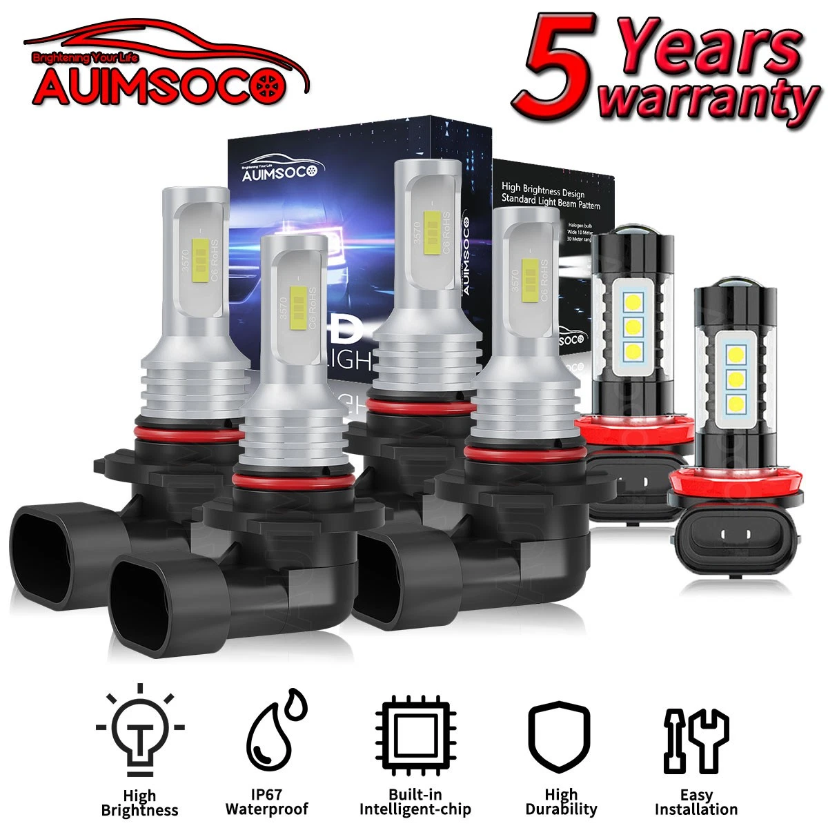 For Toyota Corolla 2009-2013 Combo 6x LED Headlight Kit Bulbs Hi/Lo Fog Beam
