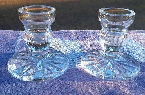 Pair Vtg WATERFORD Crystal 3" Candle Stick Holders Candlesticks Giftware