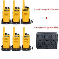 RT68 FRS Walkie Talkies Long Range Two Way Radios School/Warhouse 6-Way Charger