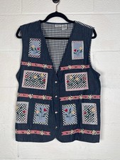 Napa Valley Denim Teacher Vest M Patchwork Floral Gingham Cottagecore Vintage