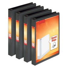 Office Binders 4 Pack, 1 Inch 3 Ring, Black, Nonstick, Holds 225 Sheets