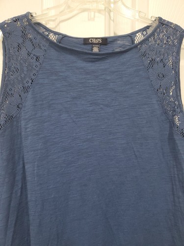 Camisa sin mangas Chaps Denim para mujer azul camiseta sin mangas encaje crochet acento plus 2X - Imagen 2 de 9