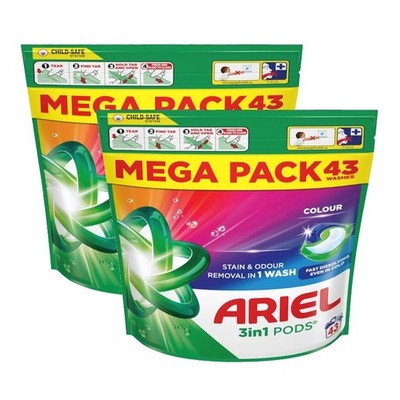 Ariel 3 in 1 Fast Dissolving Stain Removal Pods for Colours - 43 Washes x 2