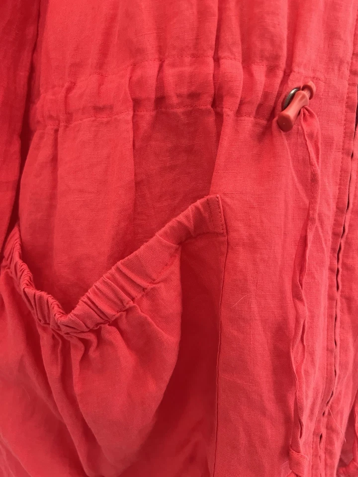 Eileen Fisher Size L 100% Irish Linen Full-Zip Hooded Anorak Jacket / Coral - Image 3 of 4