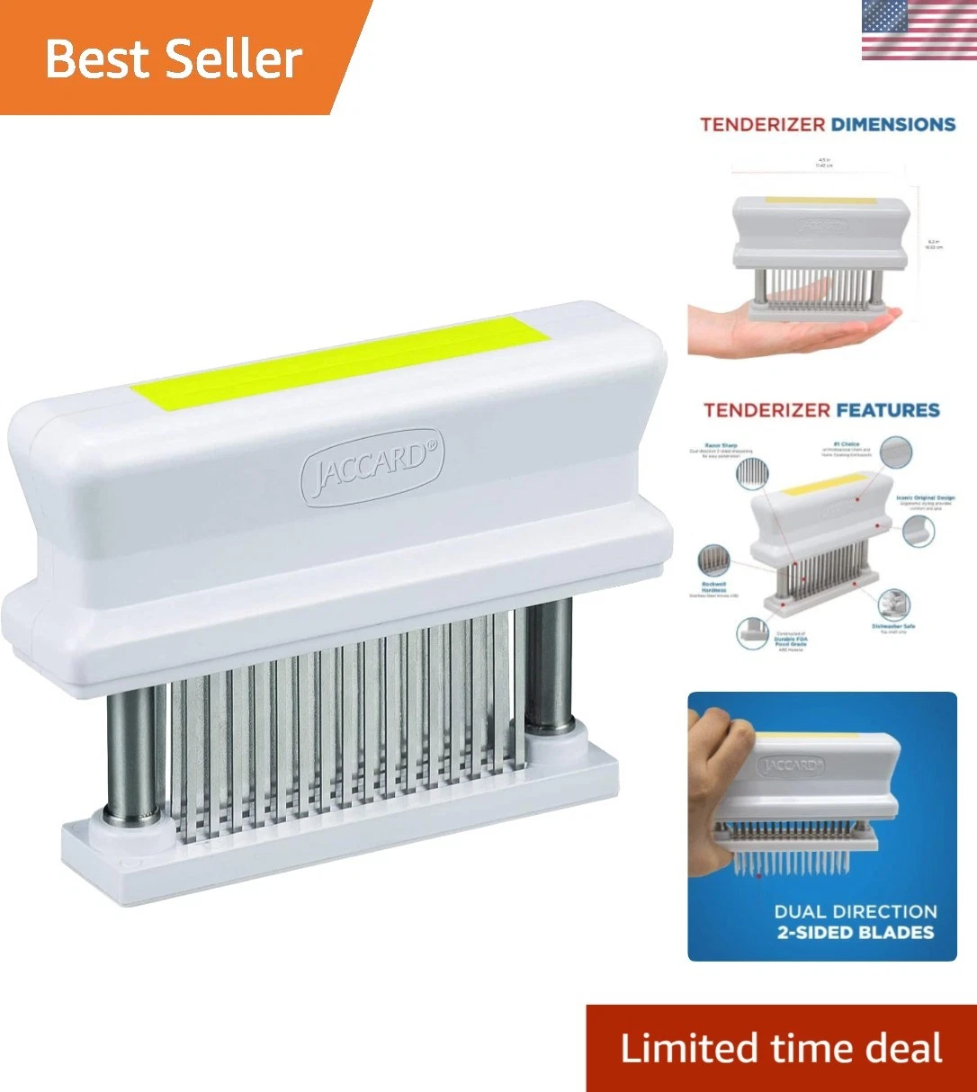 48 Blade Meat Tenderizer for Juicy BBQ Perfection - Stainless Steel & Yellow