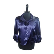 Marc Jacobs Silk Cotton Short Jacket Rosette Tiered Ruffle Sleeve Blue