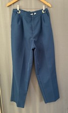 Liz Baker High Waist Pleated Pants Vintage Sz 12P Blue Adjustable Secretary 80s