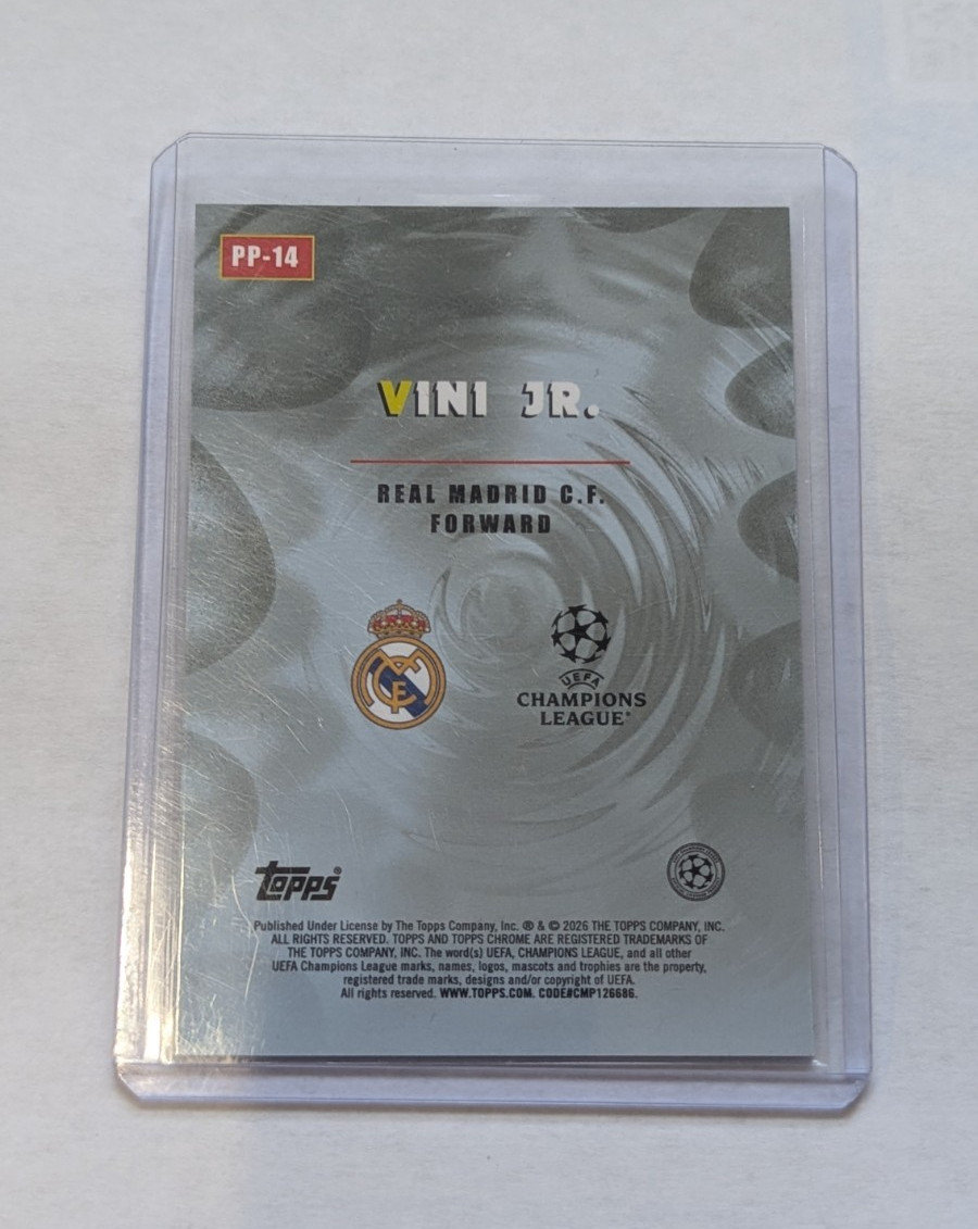 2025-26 Topps Chrome UEFA Power Players Vinicius Vini Jr Blue Refractor #136/150 view 2