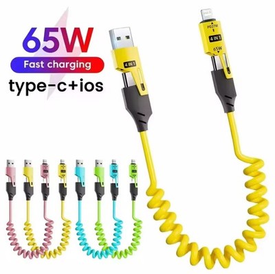 65W Quick Charger Spring USB Cable 4 in 1 Spring Data Cable 6A USB Type C Spring