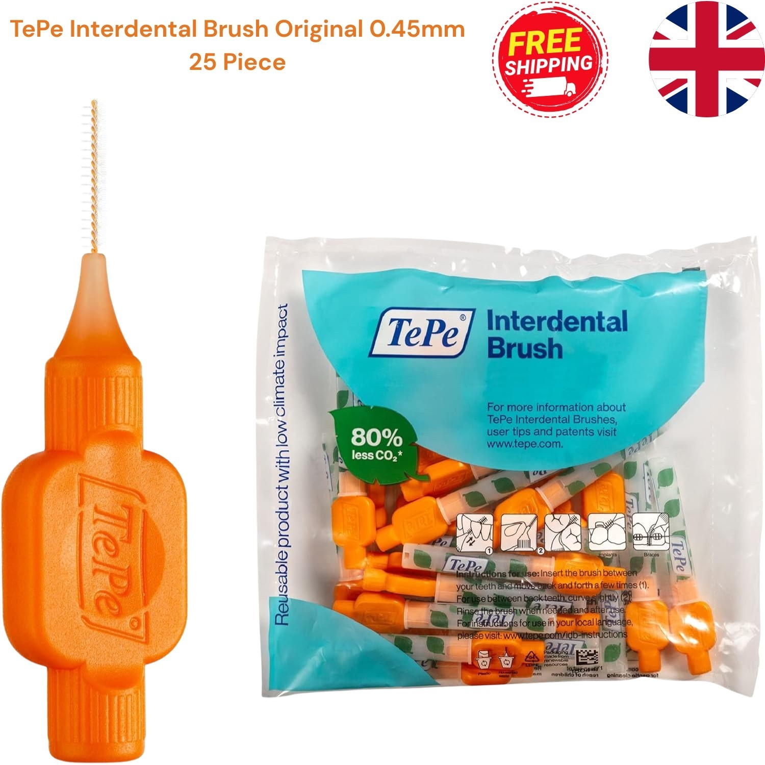 TePe Interdental Brush Original 0.45mm 25 Piece - Orange