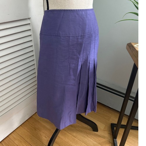 Vinatge JANA KOS Womens Skirt Purple Knee Length Pleated Linen Blend Spring 6 - Picture 3 of 11