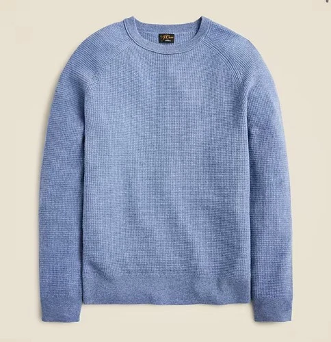 NWT J. Crew 100% Cashmere Waffle Pullover Sweater Mens Sz S $228 River Blue