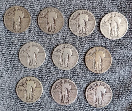 Lot of 10 circulated Standing Liberty quarters - various dates/mintmarks