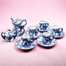 Antique Victoria Ware Ironstone Mini Tea Cups Saucers Sugar Creamer Flow Blue