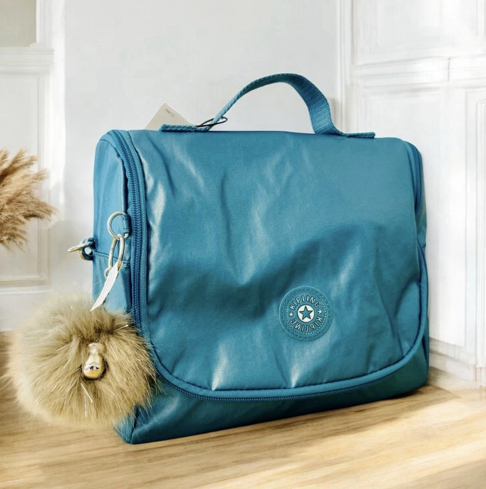 KIPLING Metallic Kichirou Lunch College Food Bag With Monkey Keychain Aqua Tides - Image 3 of 4