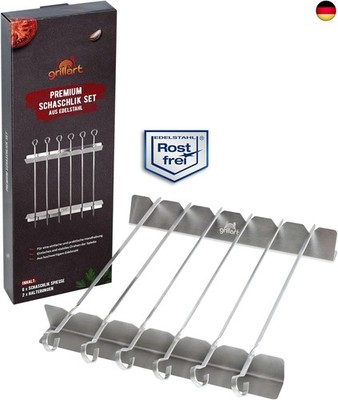 grillart  Premium Schaschlikspieße aus Edelstahl mit Gestell ? Hochwertige G
