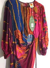 Farm Rio Vintage Wave Women's Size Medium Multicolor Long Sleeve Midi Dress NWT