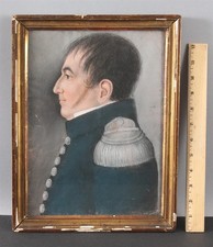 19thC Antique Military Soldier Man Pastel Charcoal Portrait Drawing, NO RESERVE