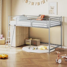 Low Loft Bed with Inclined Ladder Twin over Loft Bunk Bed ndustrial Metal Pink