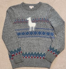 Cat  Jack Size Medium 8 10 Alpaca Llama Fair Isle Sweater Gray Crewneck EUC LN
