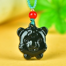 Natural Hotan Jade Pendant Hand carved Cartoon Tiger Head Necklace Gift23＊27MM