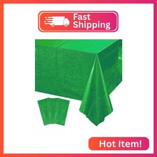 3 Pack Iridescent Green Plastic Tablecloths, Shiny Disposable Laser Rectangle Ta