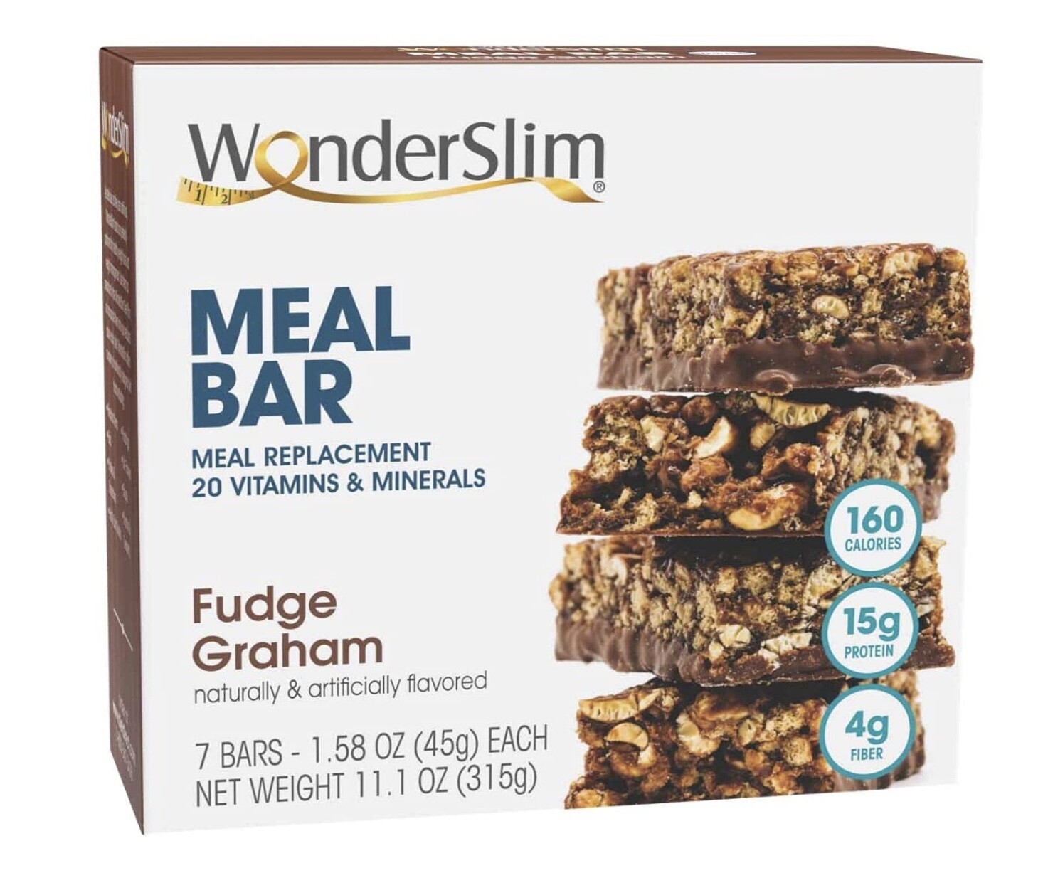 WonderSlim Meal Replacement Protein Bar, 160 Calories, 15g Protein, 5g