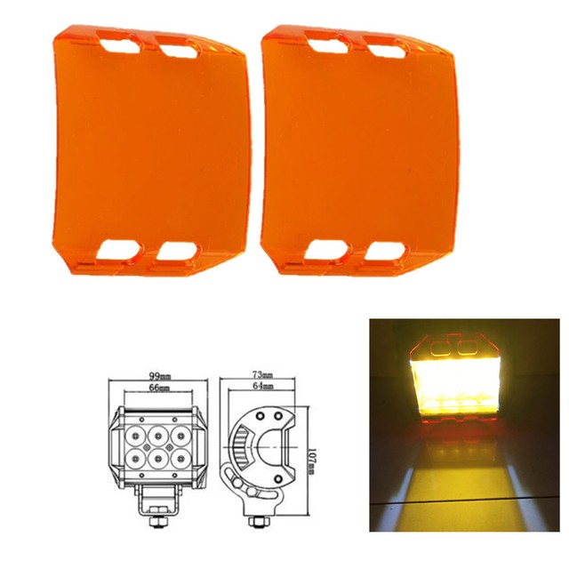 2pcs Amber Lens Cover for 4" inch 18W LED Work Light Bar Fog Lamp Off