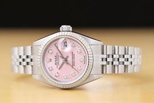 ROLEX LADIES DATEJUST 69174 PINK DIAMOND DIAL 18K WHITE GOLD STEEL WATCH