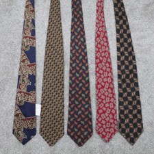 Lot of 5 Neck Ties Assorted Colors, Name Brand, Materials, Size Designs Silk