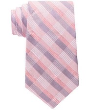  125 Calvin Klein Mens Check Neck Tie Blue Pink Silk Skinny Classic Necktie 58x3