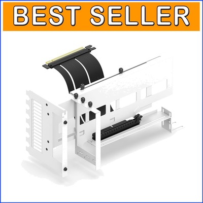 Space-Saving Vertical Graphics Card Holder with Stretchable Riser Cable - White