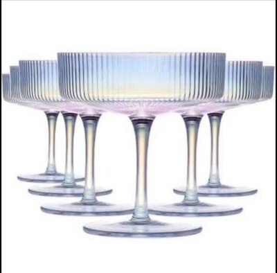 Iridescent Martini Glasses Set of 6, Champagne Coupe Glasses, Hand Blown Vint...